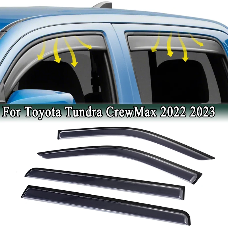 For Toyota Tundra CrewMax 2022 2023 Window Rain Awnings Shelters Deflector 4Pcs Windowsheild Wind Sun Visor Ventilation Guard