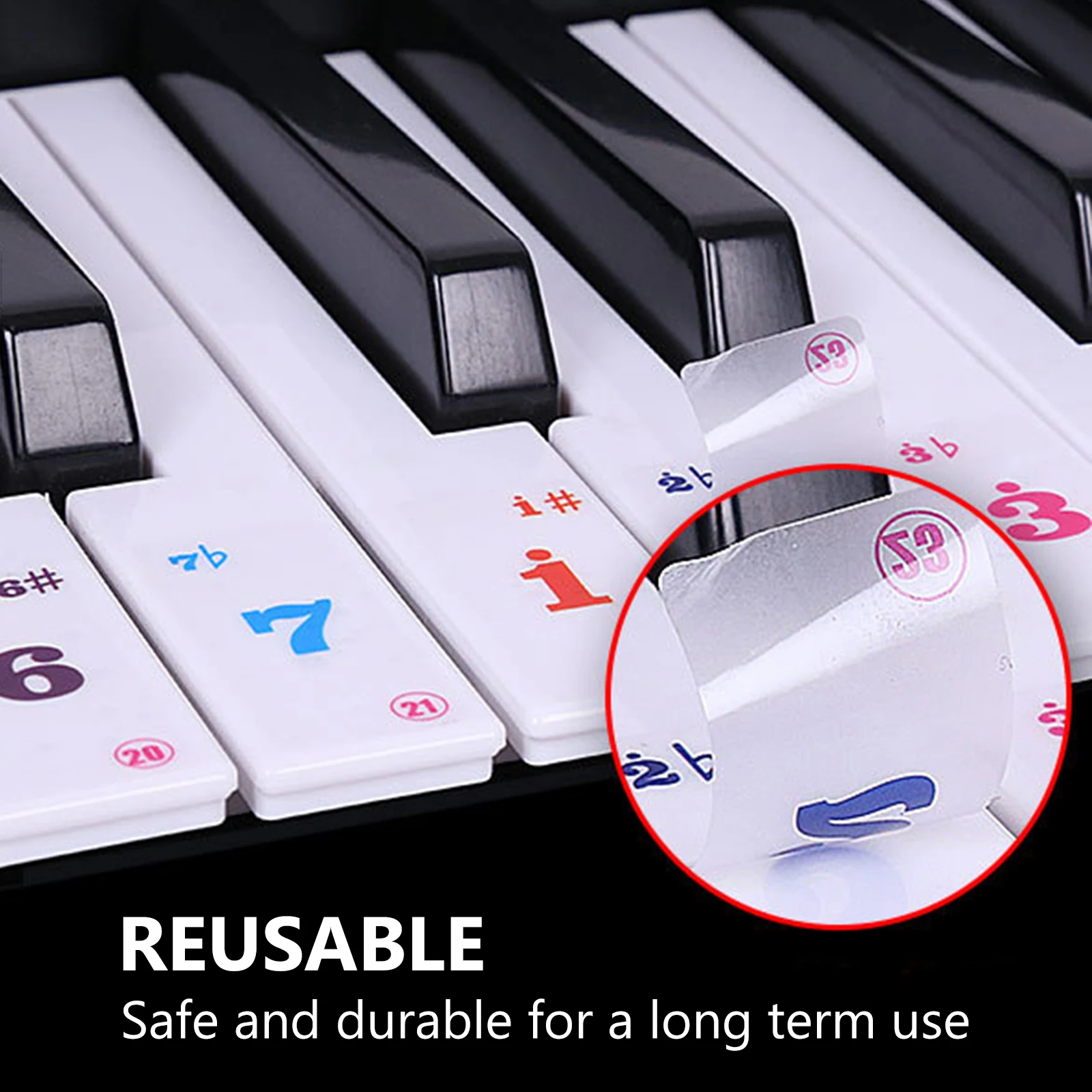 

2 Sheets Keyboard Stickers Transparent 61 Keys Electronic Piano Cartoon Note Decals Beginner Musical Instrument Accessories