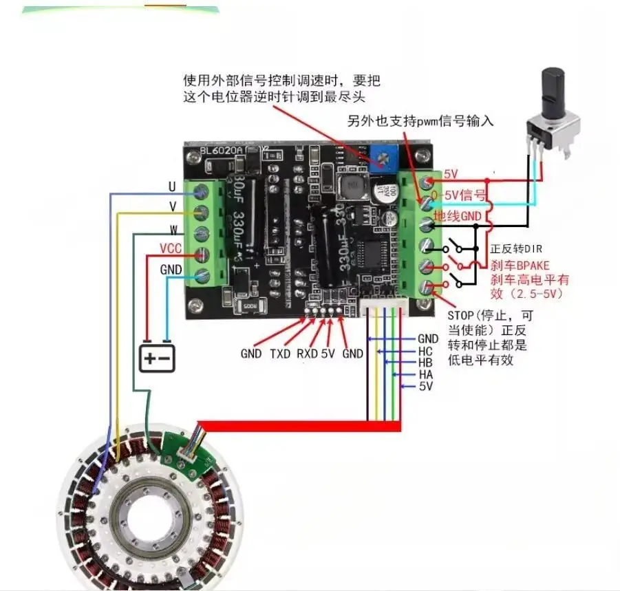 BLDC-500W 6-60V20A Módulo de accionamiento de motor trifásico PWM sin escobillas controlado por sensor con control de efecto Hall