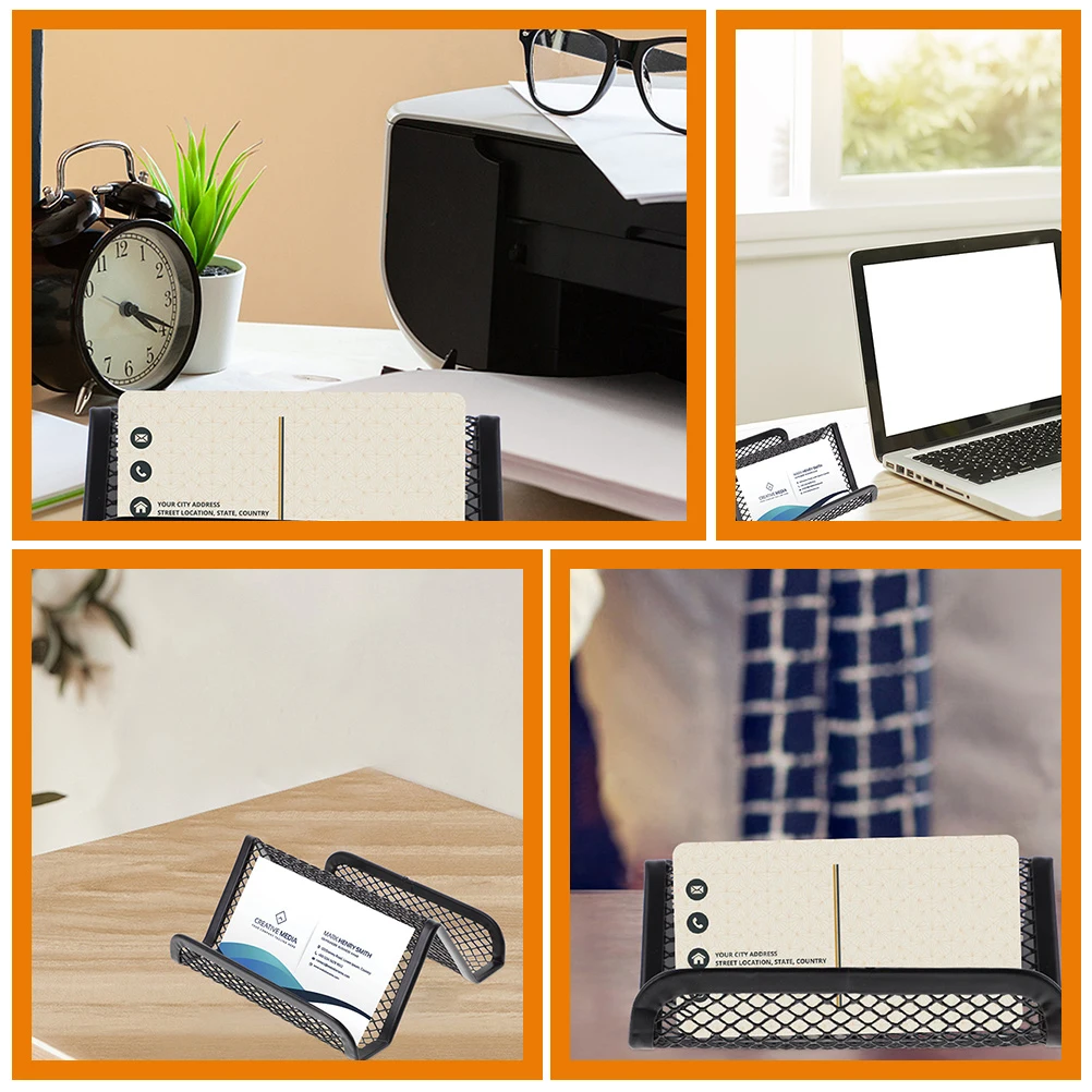 4pcs Business Card Holder Metal Name Cards Rack for Desk Display Stand Office Table Organizer Storage Card Base