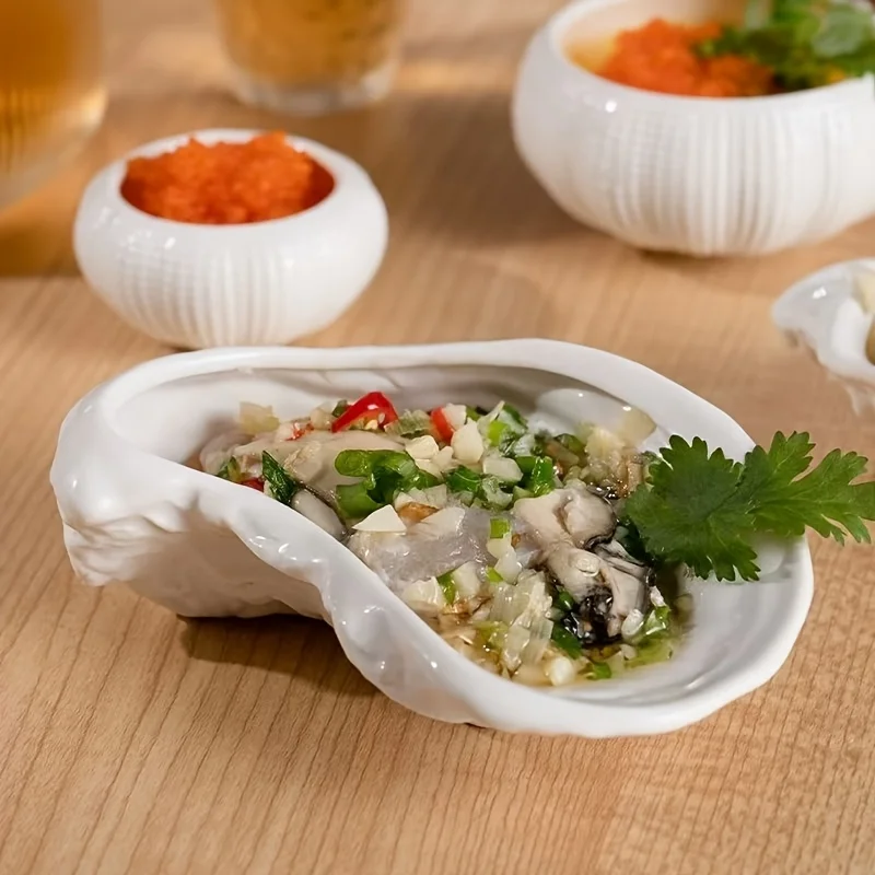 Oyster Shell Ceramic Dish Creative Colorful Sauce Plate for Soy Sauce Wasabi Unique Appetizer Serving Tray for Sushi Seafood view 5