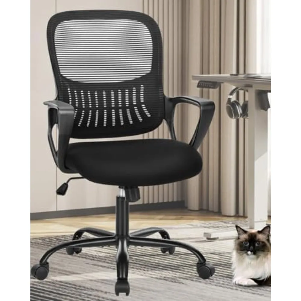 Chaise de Bureau Ergonomique à Dossier Moyen avec Roulettes, Fauteuil Roulant en Maille pour Bureau à Domicile et Jeu d'Ordinateur