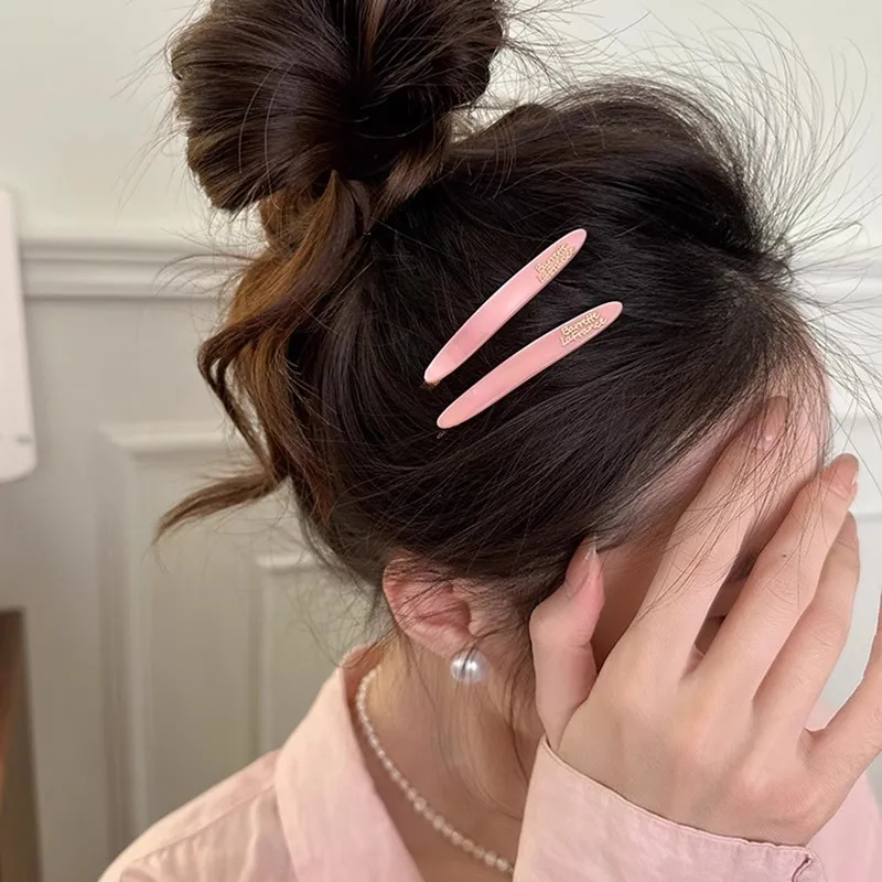 

High-end acetic acid French letter broken hairpin side bangs clip children 2025 new one-word clip hairpin headgear spring