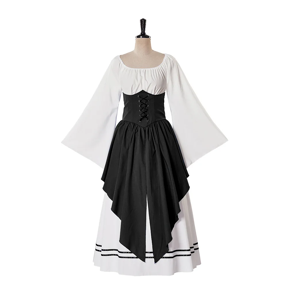 Vestido largo de boda blanco Medieval renacentista para mujer, disfraz de Reina celta para fiesta de Victoria, vestido Maxi con cuello cuadrado