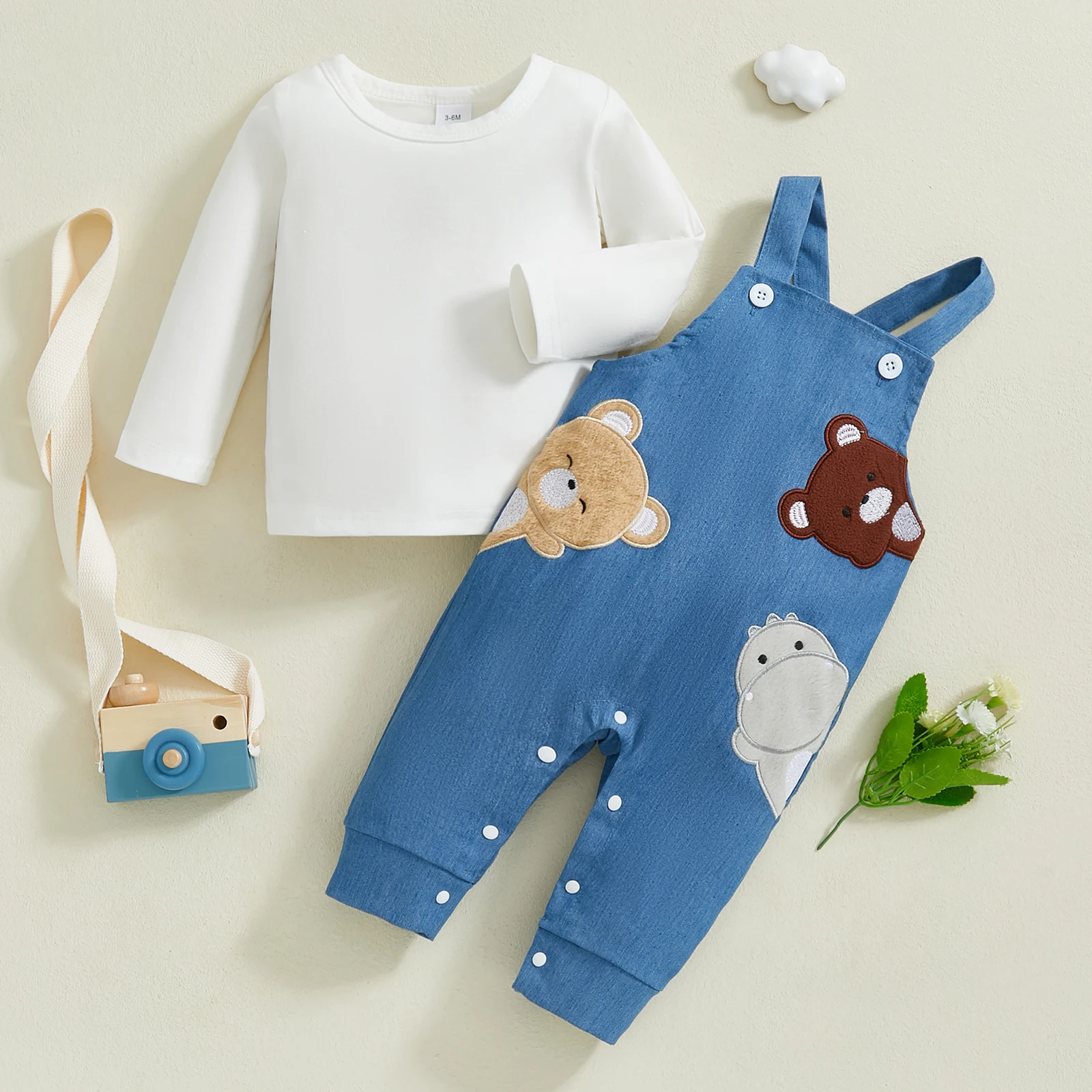 Infant Baby Boys Spring Clothes Set Round Neck t-Shirt Animal Print Romper Clothes Set Cute Boys 2 Pcs Outfits Set