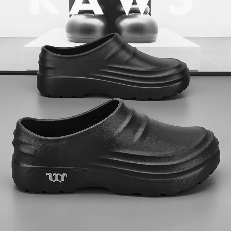 Chef Shoes Anti Slip and Oil Proof Work Shoes Slip-on Shoes Mens Casual Trendy Slipper One Step Fashion Garden Shoes for Beach