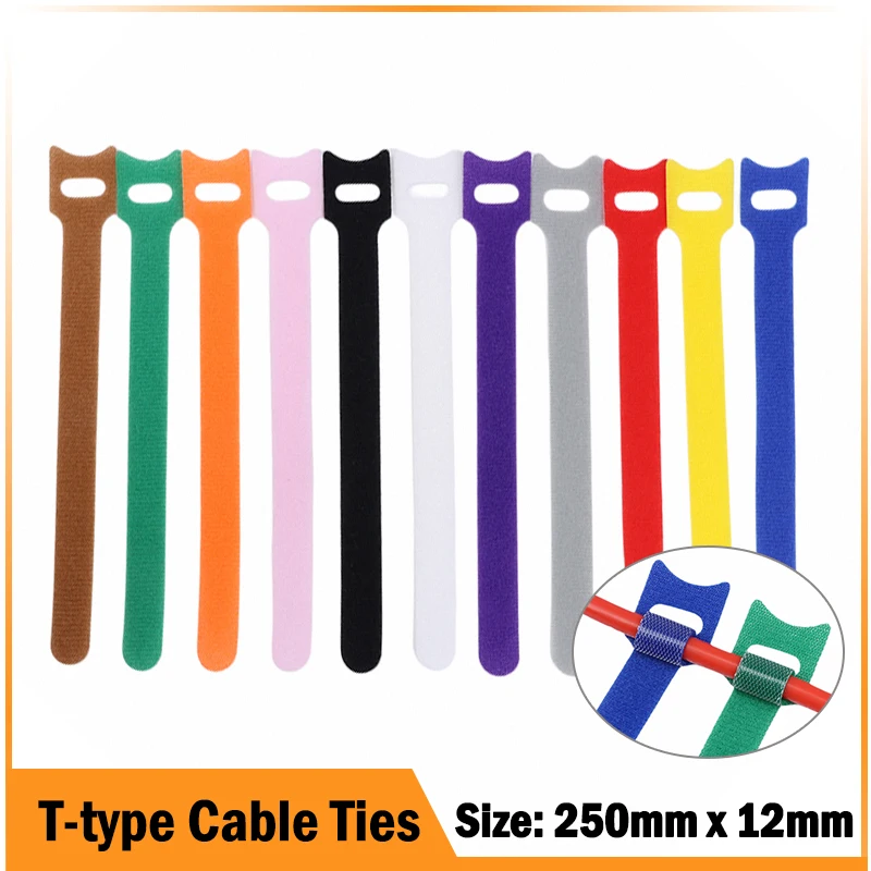 

10/100/1000pcs T-type Cable Ties Reusable Cord Organizer Wire Fastener Straps Colored Nylon Hook Loop Computer Data Cable Tie