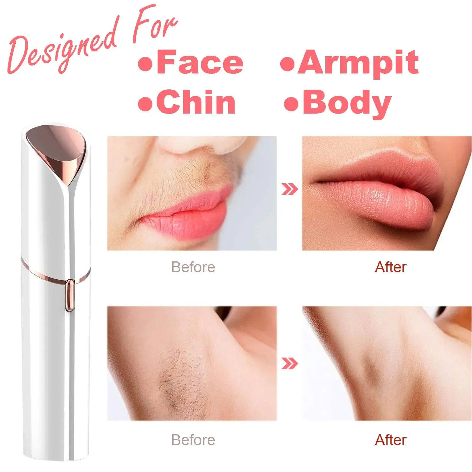 フィニッシングタッチ ヘアリムーバー 女性用電気シェーバー LEDライト付き 瞬時に痛みなくポータブルなリップスティック型脱毛ツール