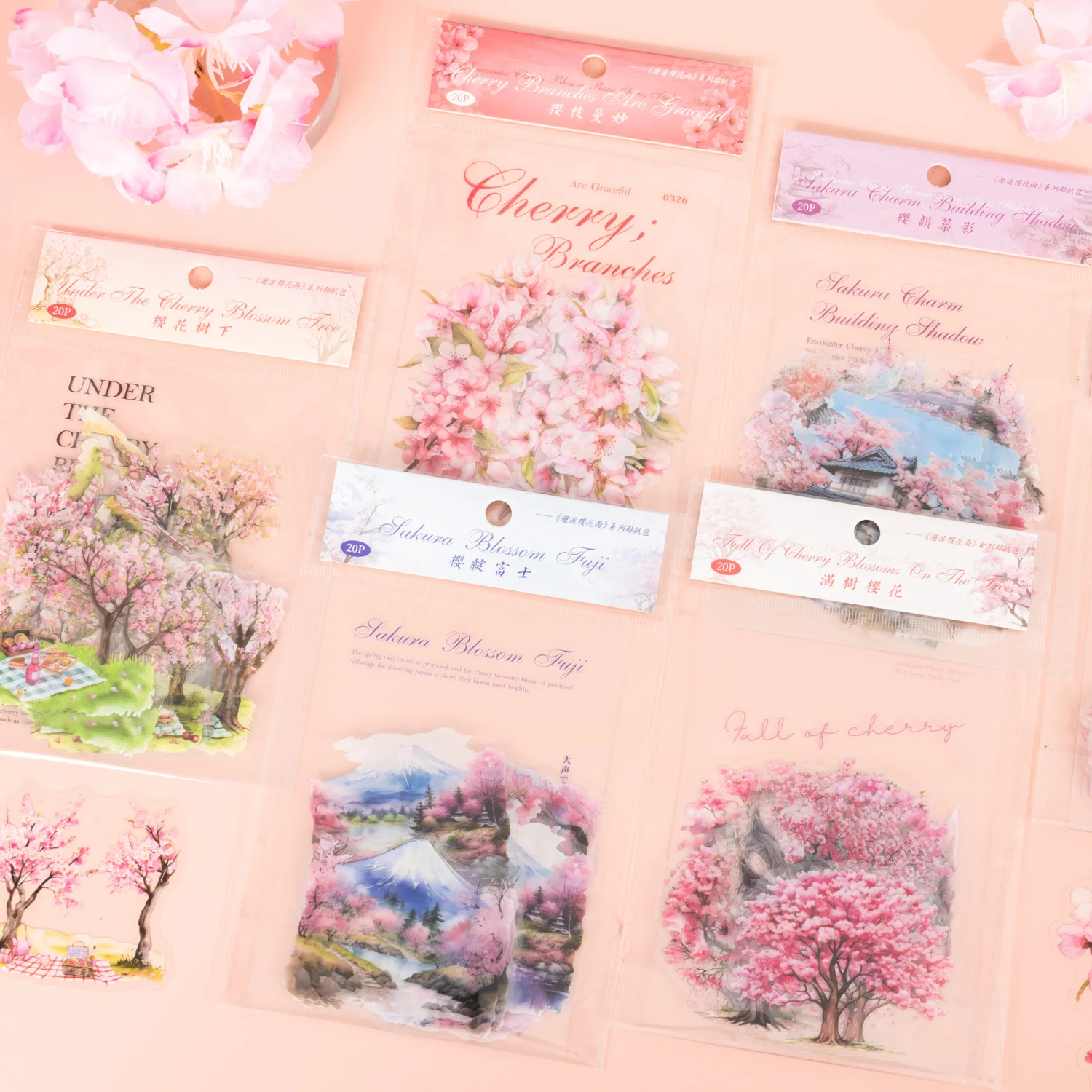 Encounter Cherry Blossom Rain Series Vintage Tree Flower Landscaping PET Sticker Creative Journal Material Collage Stationery