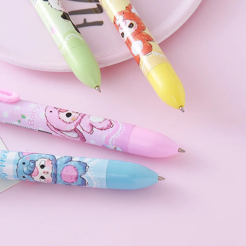 12 Pcs Cartoon 6-color Ballpoint Pen Creative Stationery Student Color Handbook Oil Pen Graffiti Painting writing Supplies