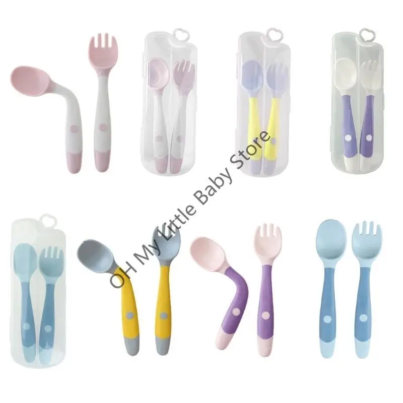 

M76C Baby Children Spoon Fork Set Soft Bendable Fork Tableware Toddler Training Feeding Cutlery Utensil