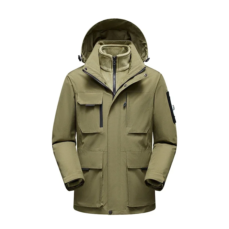CHRLCK Waterproof Men's Three in One Fleece Hiking Jacket Plus Size Windproof Windbreaker Camping Trekking Skiing Thick Jackets