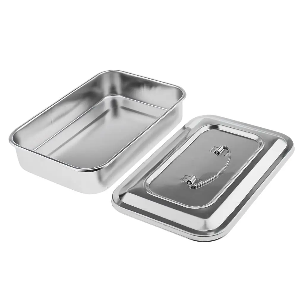 Stainless Steel Dental Instrument Tray Box with Handle Lid Organizer for Dentistry Tattoo Studios and Piercing Supplies