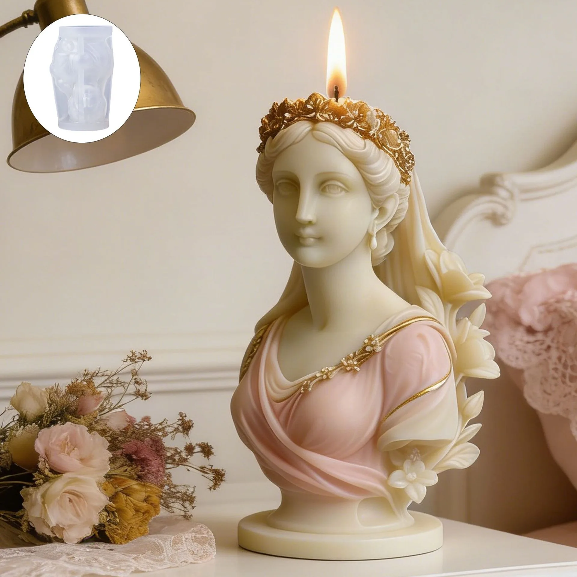 Elegant Floral Crown Goddess Silicone Mold for Diy Aromatherapy Candle Unique Decorative Diffuser Stone