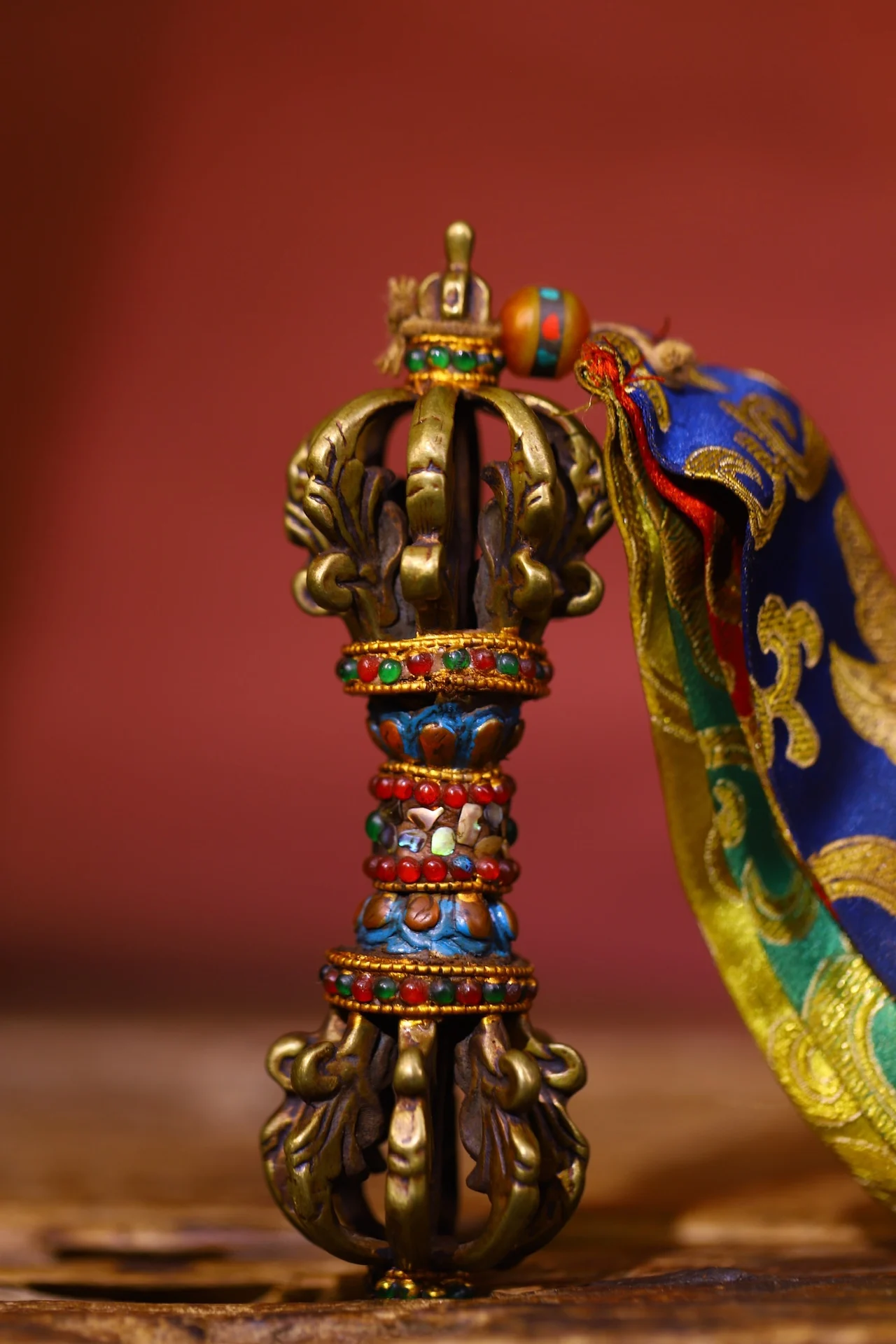 Nepalese Temples Old Bronze Painted Mosaic Gem Six Word Proverbs Buddha Bell Old Ringing Bell Vajra Amulet Dharam Worship Hall