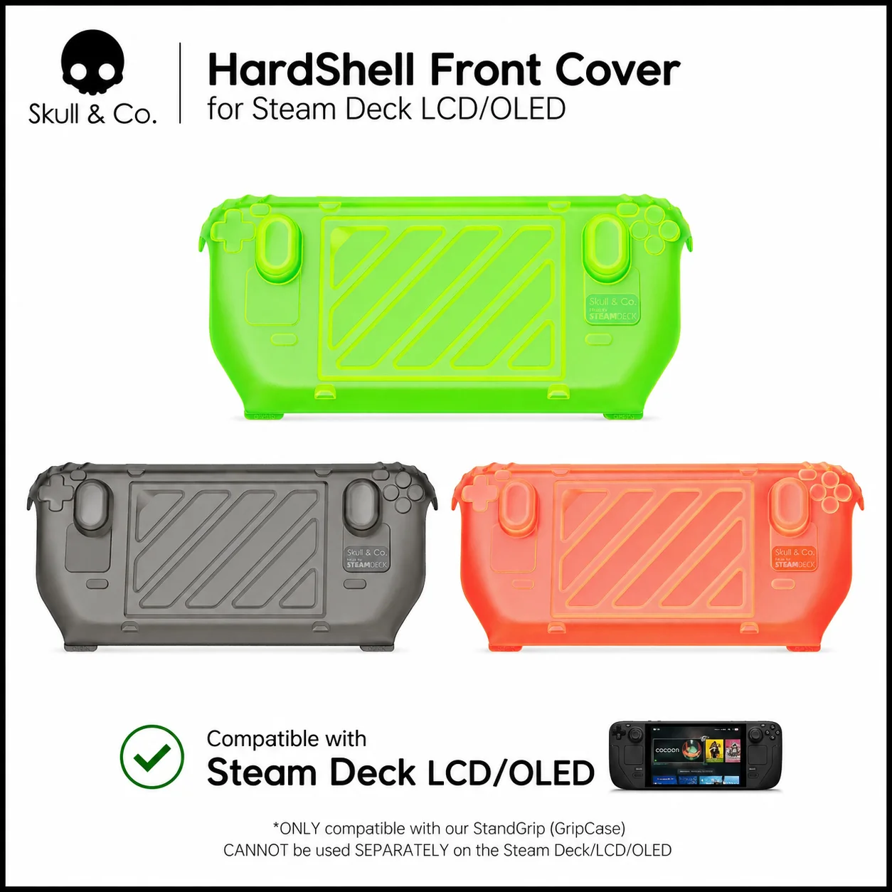 Skull & Co. HardShell Front Cover Portable Protective Case for Steam Deck LCD/OLED StandGrip (GripCase)