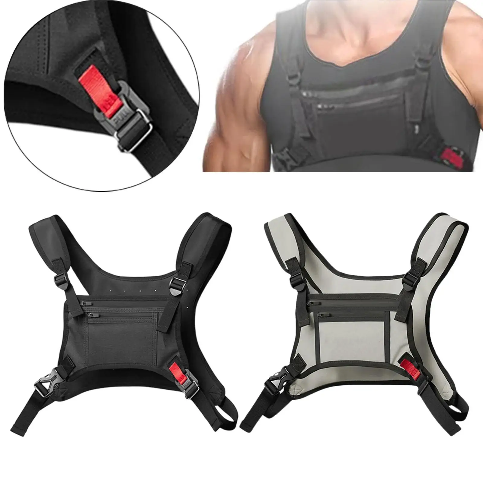 Men Women Chest Rig Bag Utility Adjustable Strap Lightweight Breathable Front Pack for Travel Fishing Outdoor Hiking Walking view 4