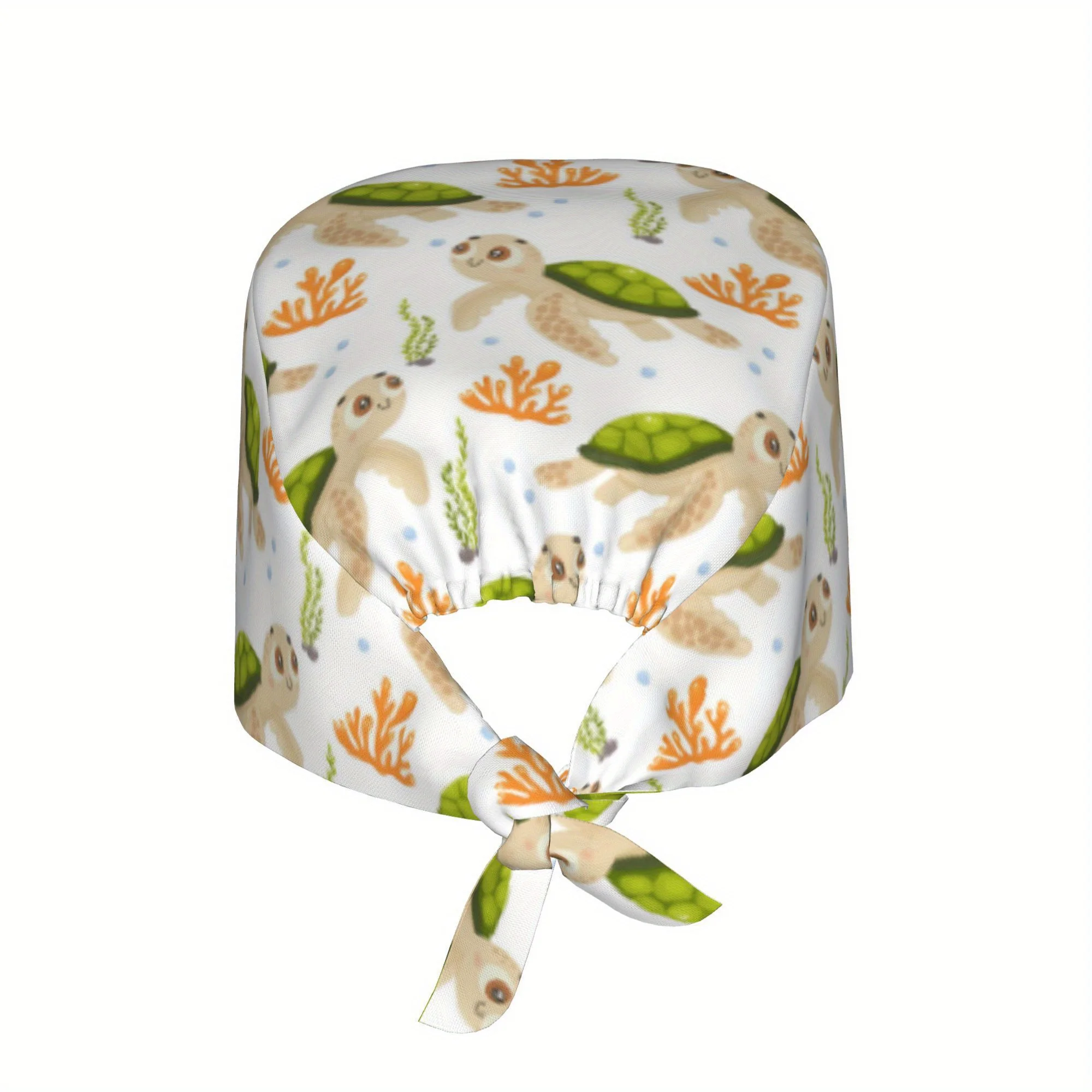 1pc turtle Women's Stylish Printed Work Cap - Lightweight Adjustable Cap, Tie-Back Nurse Hat, Dustproof Chef & Cooking Cap, Perf