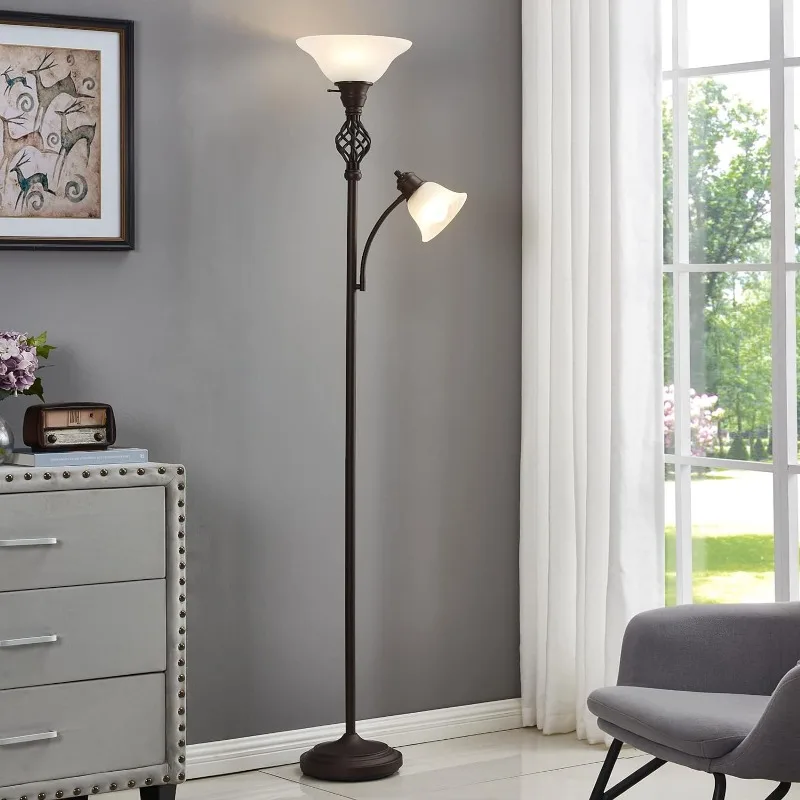 Imagem -04 - Torchiere-standing Lâmpada de Assoalho Led Luz de Leitura Glass Shade Living Room Corner Bedroom