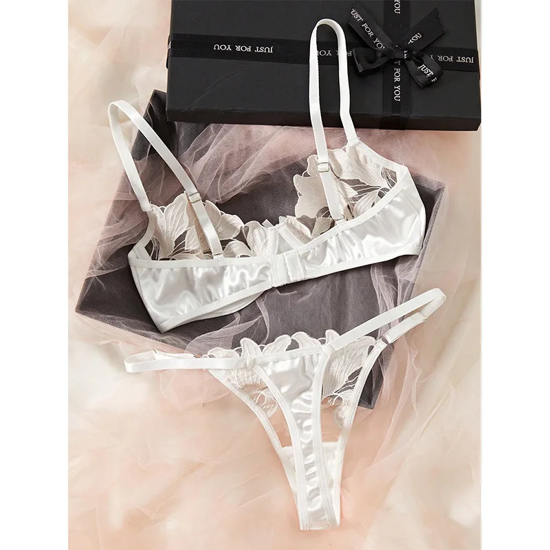 Sexy Lingerie Women Beautiful Underwear Transparent Bra Kit Floral Embroidery Bilizna Set Three-point Intimate Female Underwear