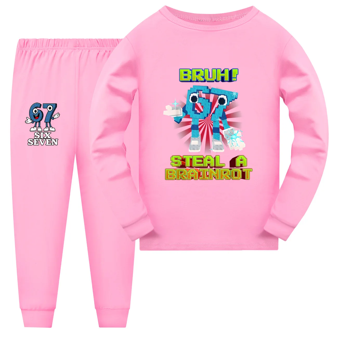

67 Six Seven Kids Clothing Steal A Brainrot Pajama Set Fashion Boys Long Sleeve Pyjamas Children Sleepwear Suit
