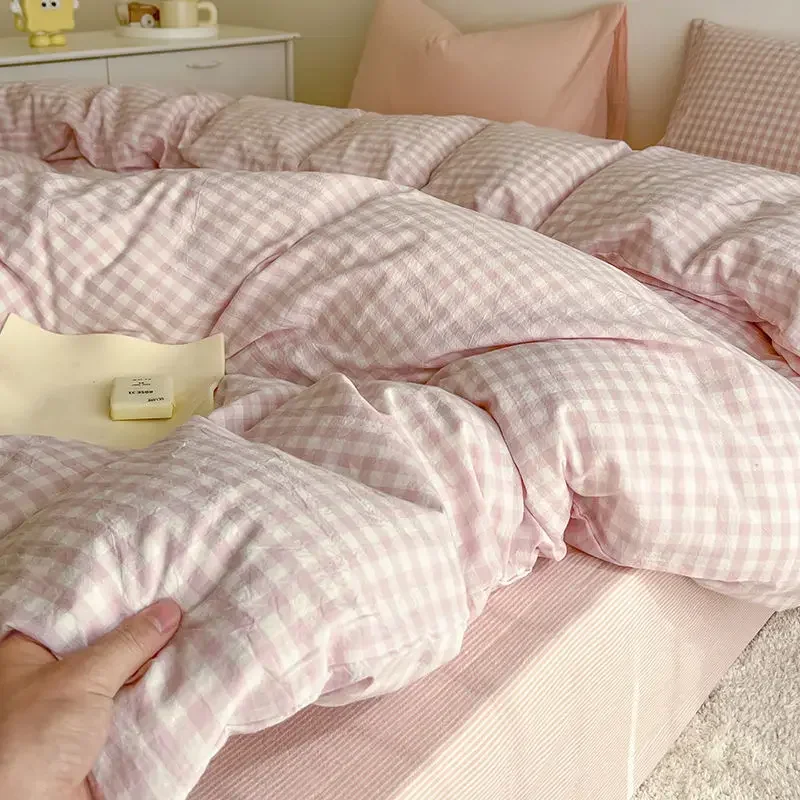 Pink Solid Bedding Set No Filler Fashion Duvet Cover Flat Sheet Pillowcase Full Queen Size Hotel Home Soft Bed Linens