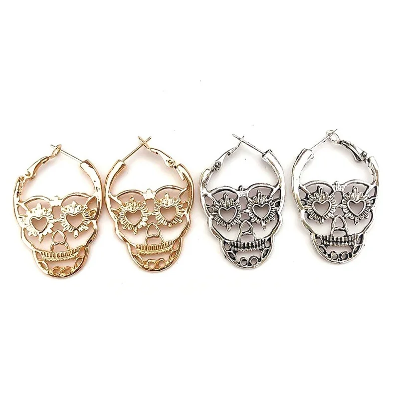 Gothic Accessories Punk Skull Stud Earrings for Women Vintage Hollow Skeleton Piercing Ear Statement Jewelry Pendientes Mujer