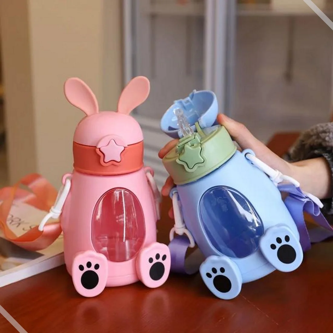 Juice Water Bottle Children's School Rabbit Straw Squeeze 550ml