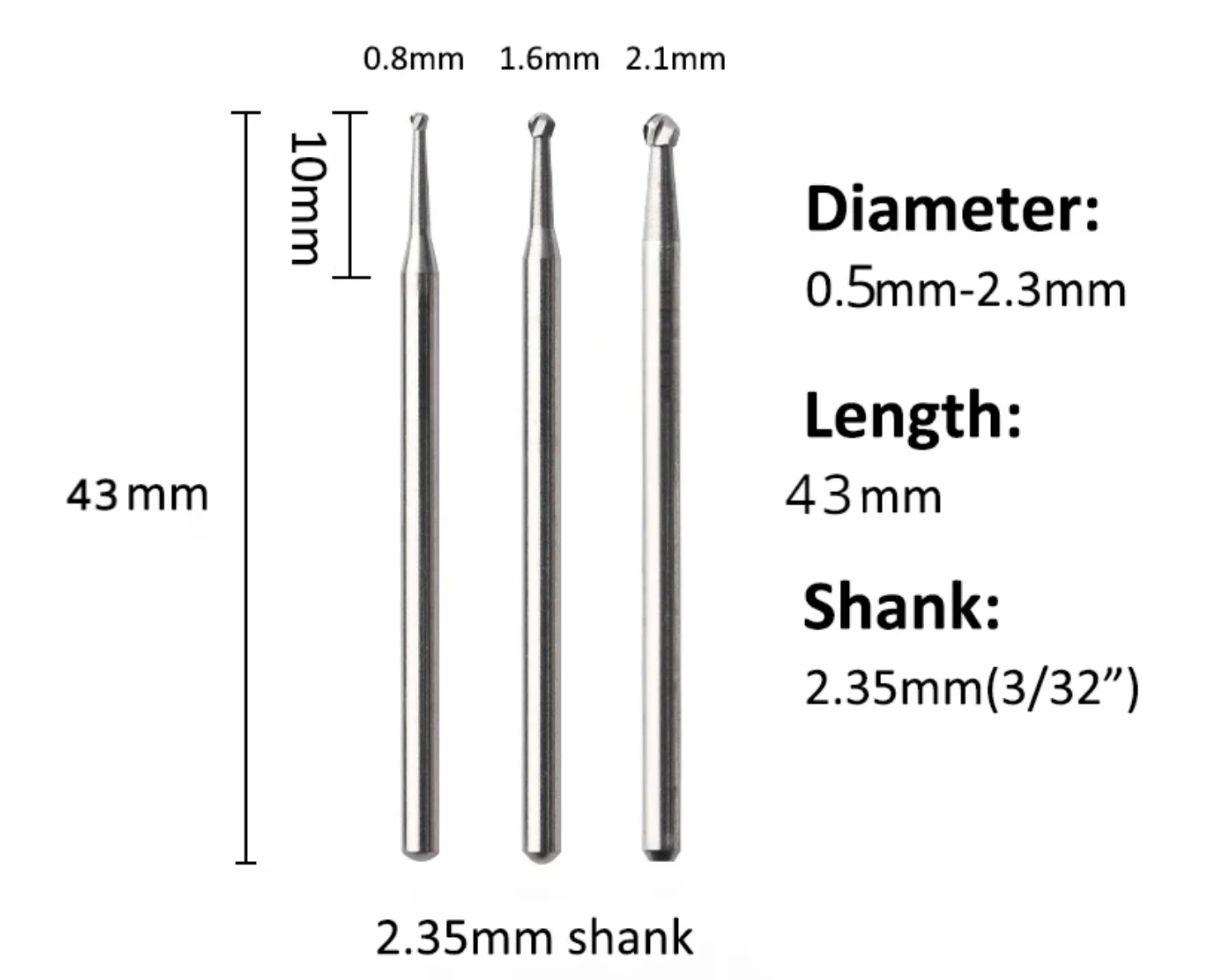 Набор борів круглой формы - фрезы для изготовления ювелирных изделий с хвостовиком 3/32 дюйма, гравировальные биты круглой формы