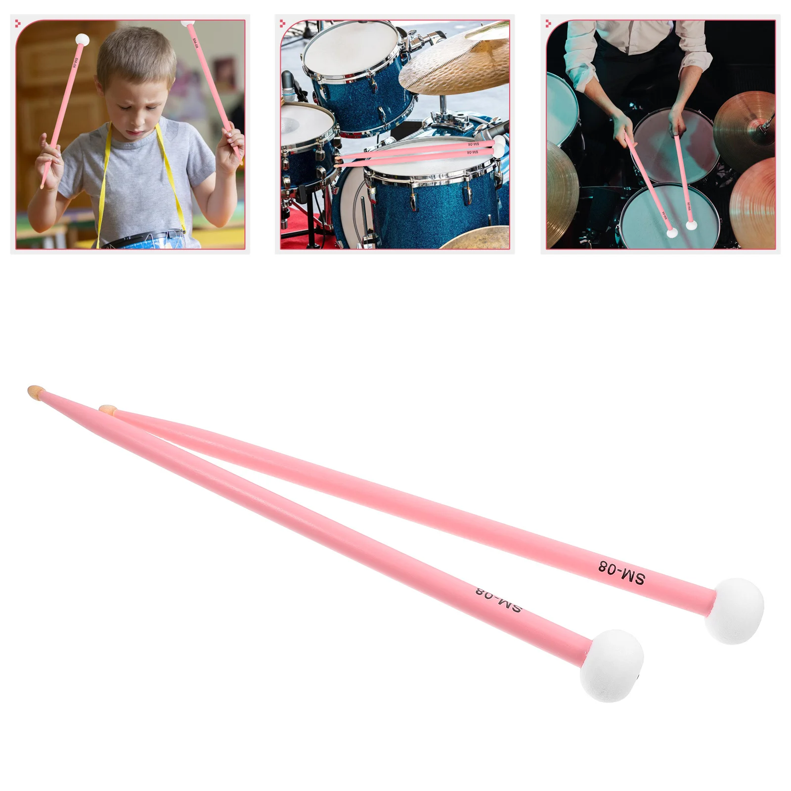 

1Pair Maple Wood Drumsticks Dual Felt Head Mallets for Drum Set Timpani Comfortable Grip Percussion Instruments