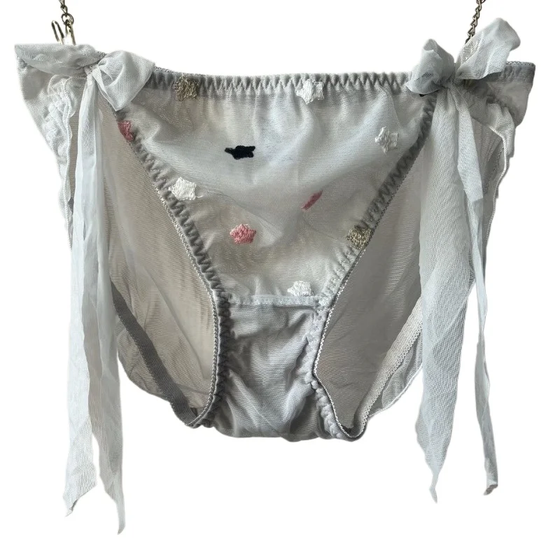

Japanese Mesh Sexy Bow Lace Sweet Thin Fairy Embroidered Women's Girl Low-rise Briefs Panties Smooth Soft Quick-dry Underwear