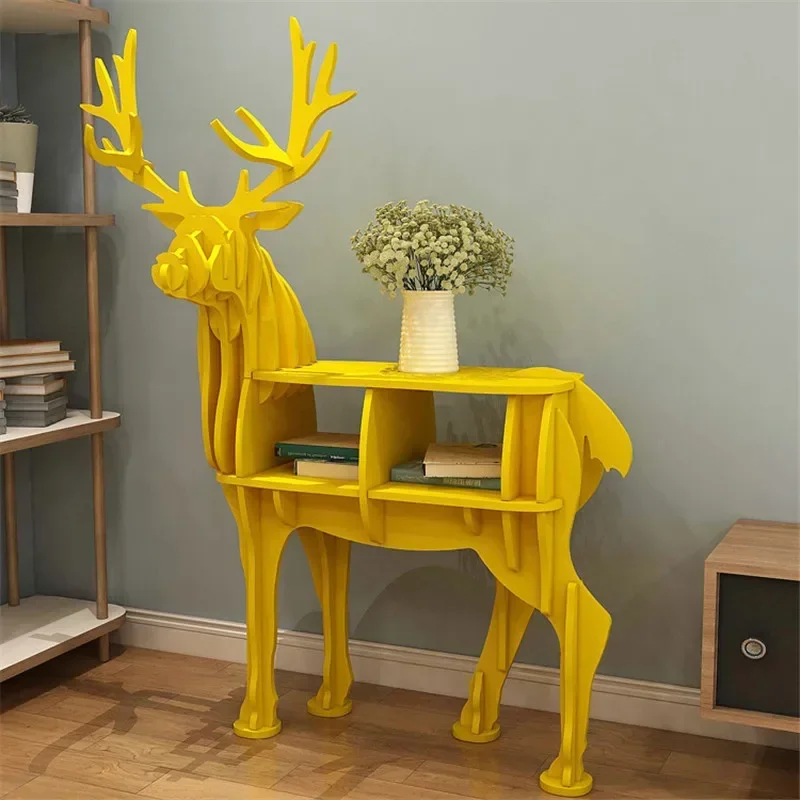 

wooden Floor Decoration Elk deer Furniture Ornaments Children Bookshelf shelf Racks Window Prop Living Room Decor Shelves wood