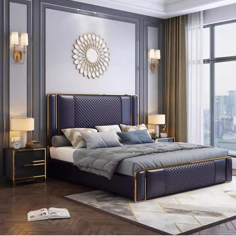 

Artificial Leather Double Bed Frame 150 X 200 Wood Headboards King Size Double Bed Luxury House Cama De Casal Bedroom Furniture