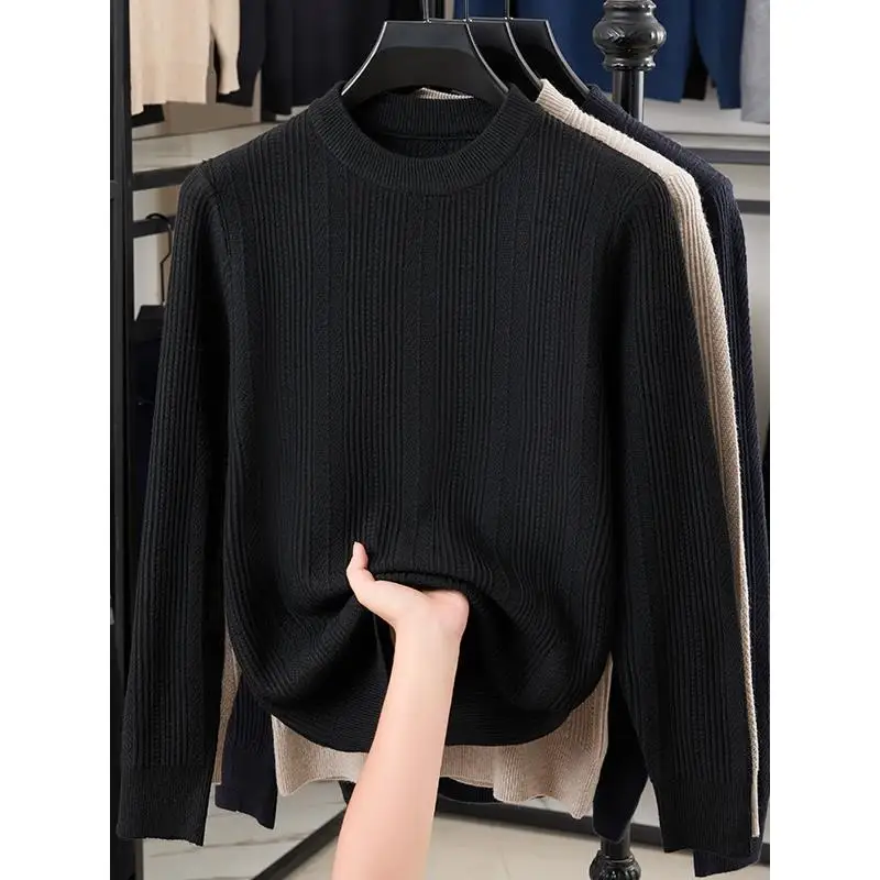 

Мужской модный свитер с круглым вырезом, осенний, 2025, из специальной ткани, стильный, удобный, свободного кроя, трикотаж
