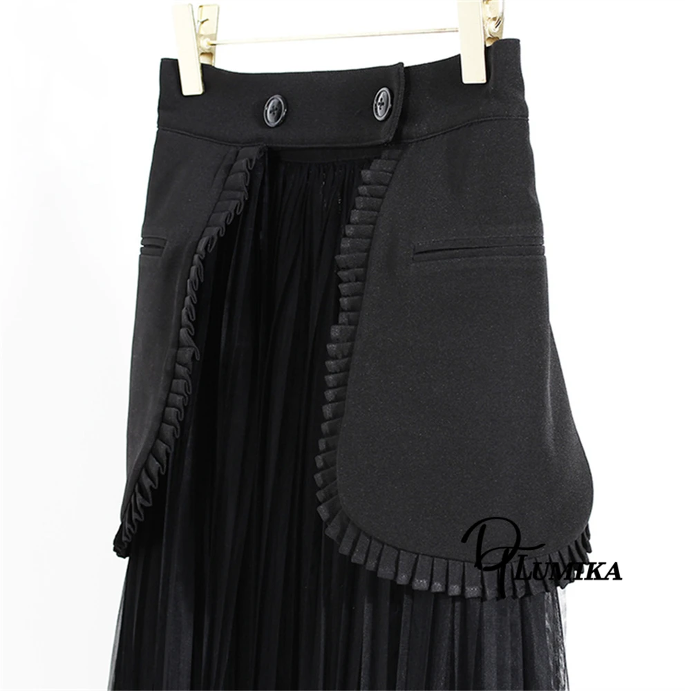 DTLumika Completo autunnale da donna 2 pezzi, giacca doppiopetto con gonna a pieghe Set abito da ufficio nero