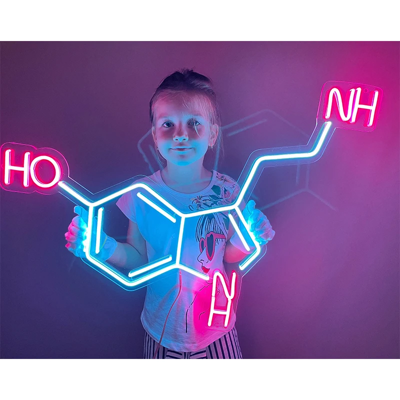 Serotonin Molecule Neon Sign Molecule Neon Lights for Shop Home USB Dimmable Bar Atmosphere Art Wall Decor Gift