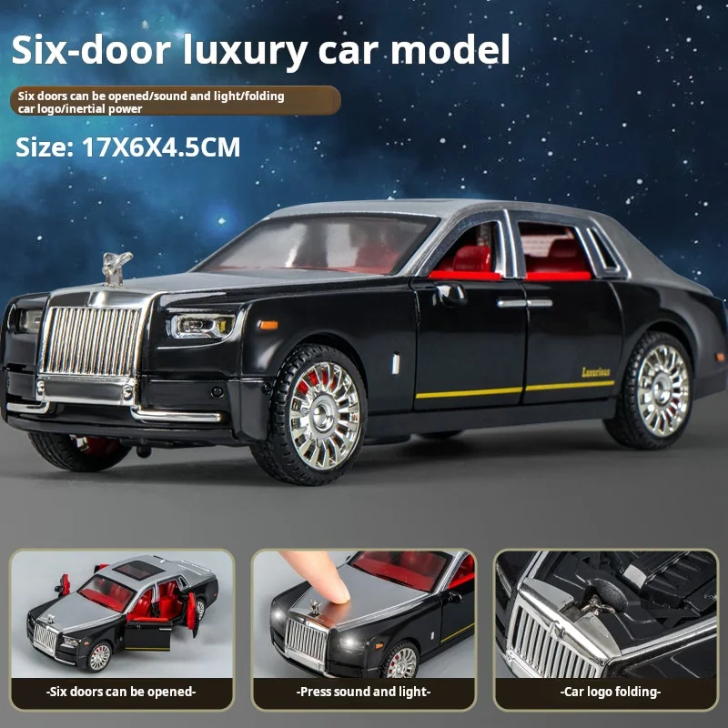 Simulación Rolls-Royce Phantom modelo de coche adornos coche de lujo sedán coche de juguete para niños colección de niños con caja