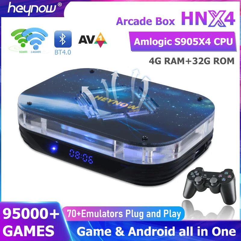 HEYNOW HNX4 Home game box S905X4 4+32GB Retro Video Game Console For PSP/PS1/N64/SS/DC 95000+ Games 70+ Emulators Video Game