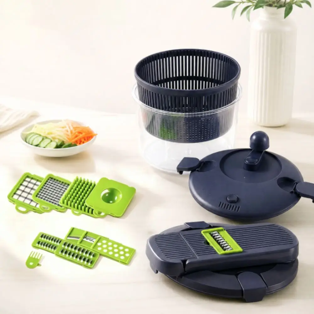 Manual Multi-functional Vegetable Dehydrator Set 2 in 1 Large Capacity Vegetable Drain Basket with Slicer Effort-saving