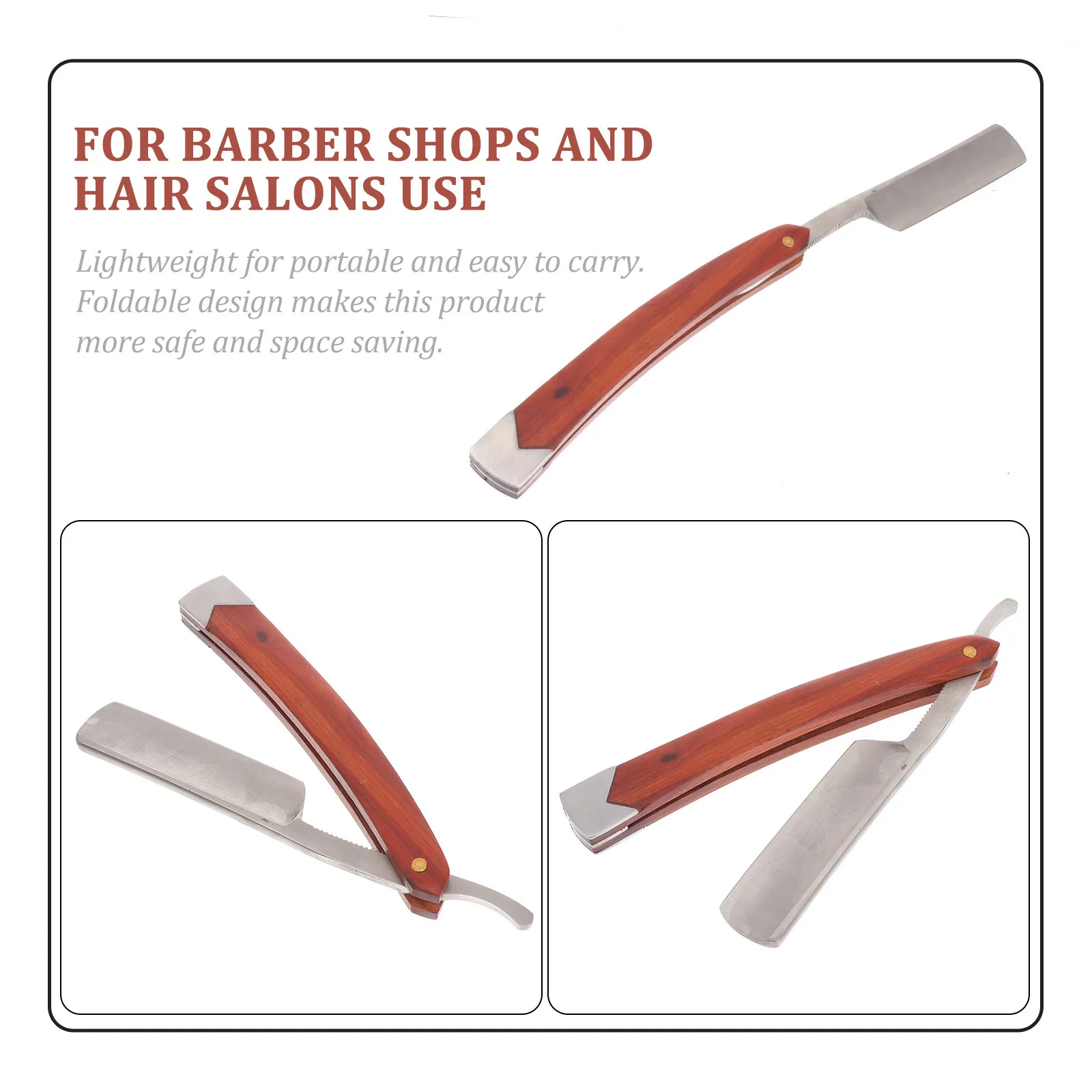 

Wood Handle Straight Barber Manual Razor Foldable Space Saving Stainless Steel Shaving Razor for Beard Sideburns Short Hair
