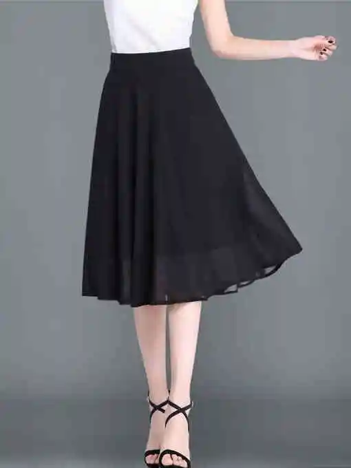 

Chiffon High Waist Midi Skirt Women's Summer 2025 New Versatile plus Size Thin A-Line Skirt Korean Sle Commute Pure Color