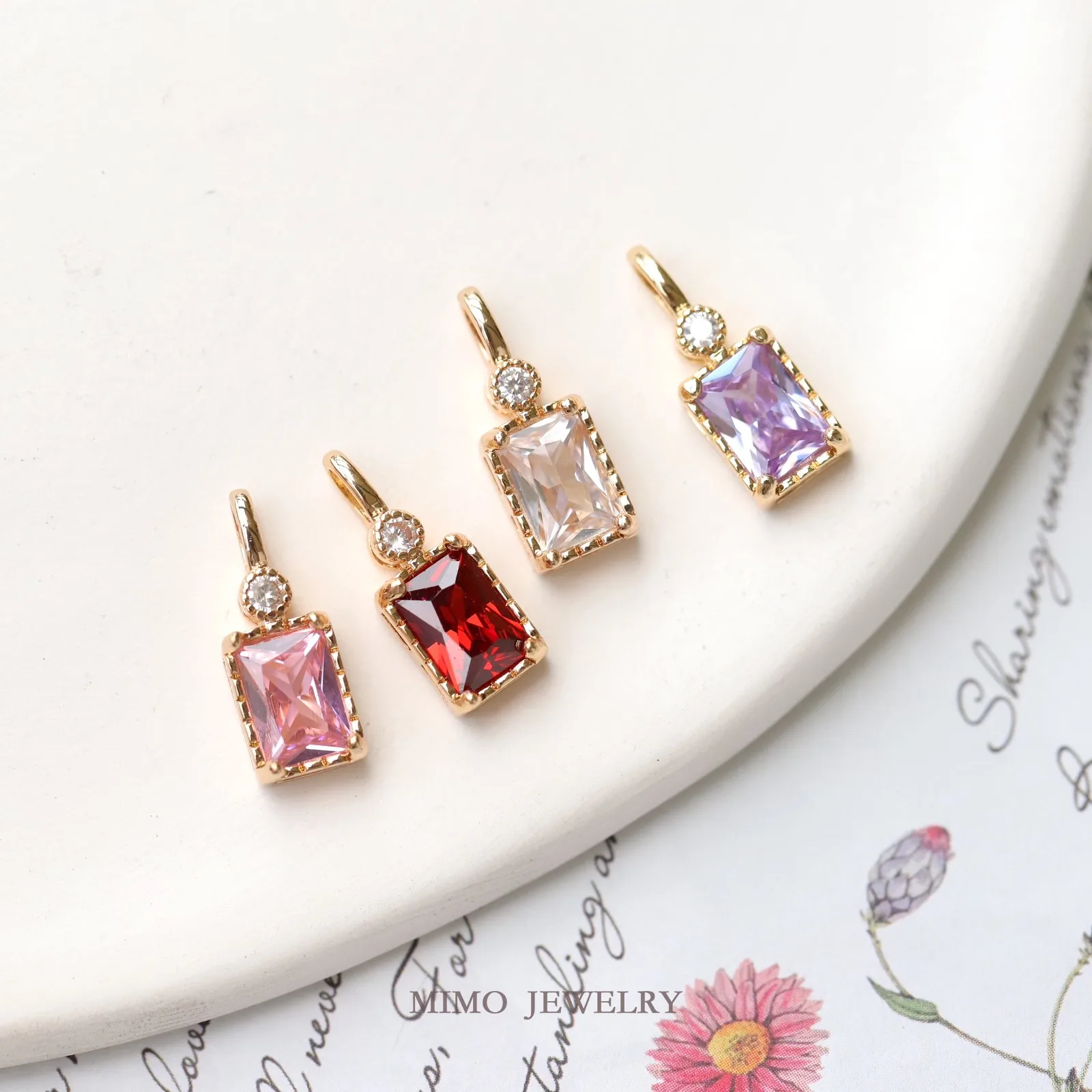Micro Inlaid Exquisite Combination of Round Zirconia Rectangular Charms Pendant Supplies DIY Hand Brass Gold Plated Accessories