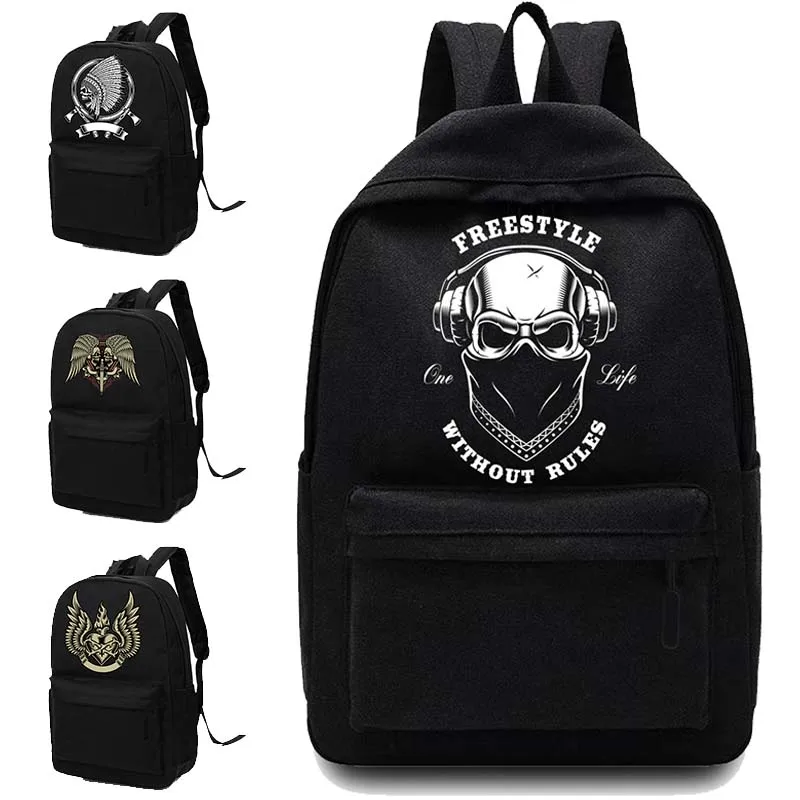 Fashion New Unisex School Bag Canvas Women Backpack Skull Pattern Printed Large Capacity Laptop Bag Portable Travel Sports Bag