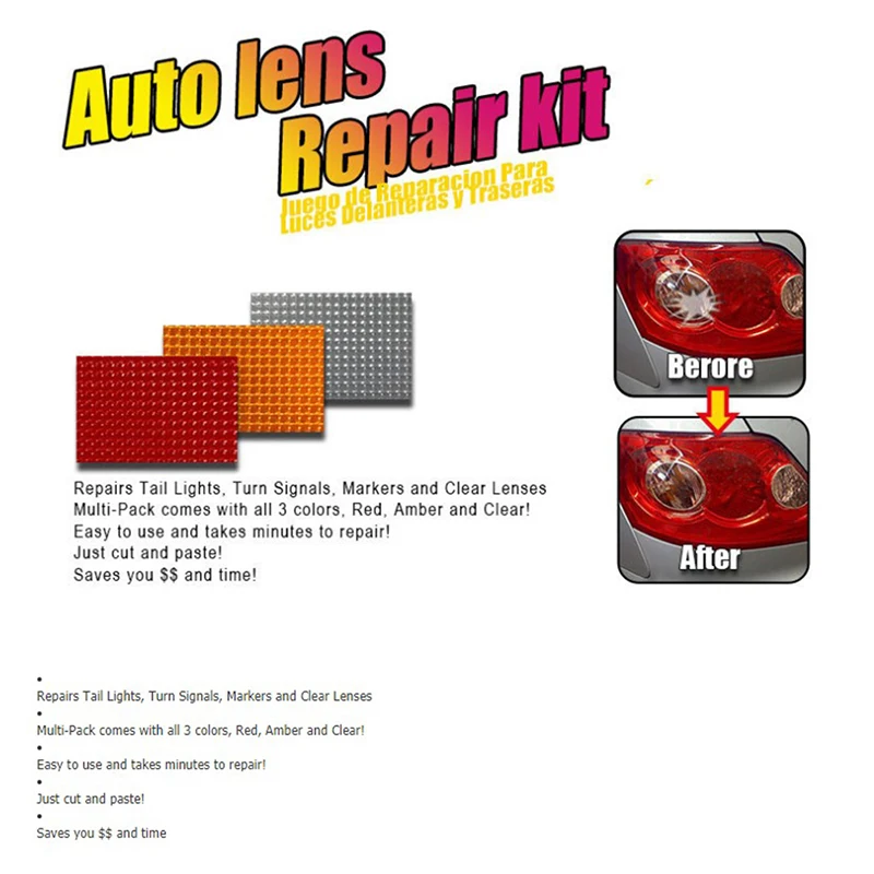 Kit de reparación de luz trasera de lente automática de 3 uds, vidrio de lente trasera de rejilla de coche roto de fijación DIY