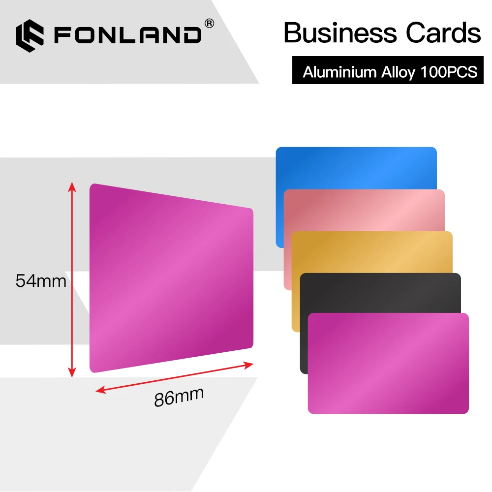 FONLAND 100PCS/LOT Business Name Cards Multicolor Aluminium Alloy Metal Sheet Testing Material for Laser Marking Machine