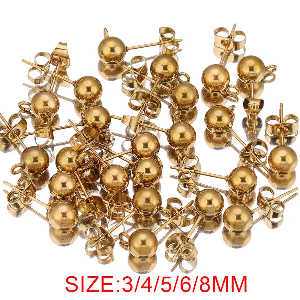 20 шт., нержавеющая сталь 4, 5, 6, 8 мм, круглые шариковые серьги-гвоздики, петли, крючки, серьги сзади для DIY, принадлежности для изготовления ювелирных изделий, оптовая продажа