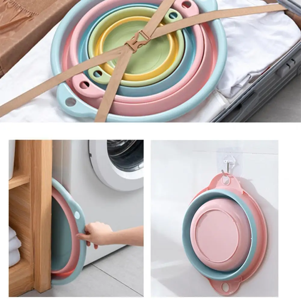 Folding Washbasin Hanging Hole Large Capacity Space Saving Thick Washing Multi-Purpose Collapsible Wash Tub Bathroom Accessories