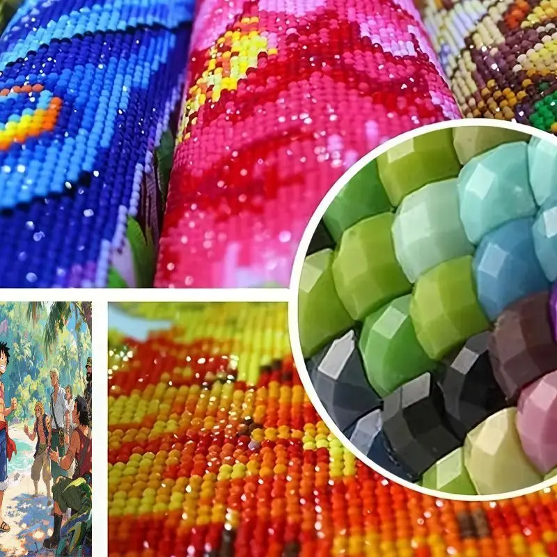 One Piece Monkey D. Luffy & Straw Hat Pirates 5D DIY Набор алмазной живописи, тропический пляж, приключенческая сцена, полная круглая дрель Рейн