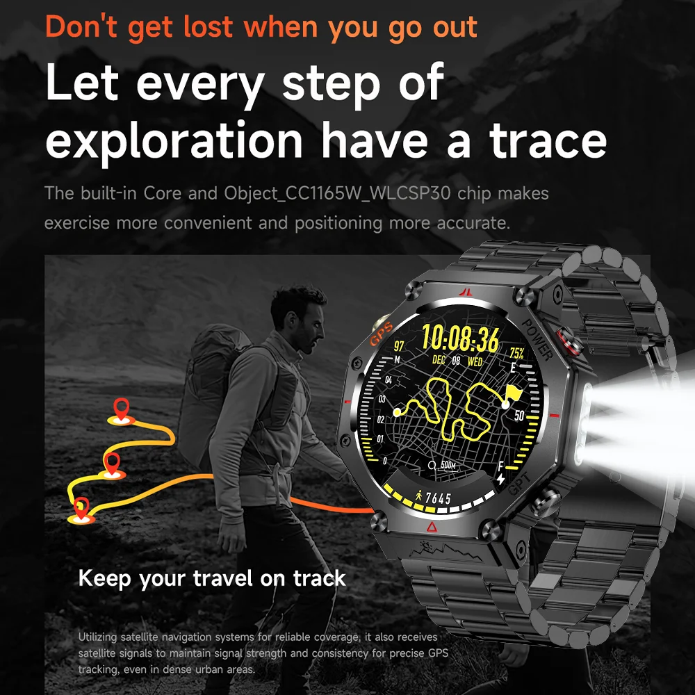 Nowy Smartwatch 2025 z GPS Ultra dla Androida i iOS, wodoodporny 10ATM, z wbudowanym dwuzakresowym GNSS, kompasem, wojskowy, sportowy, męski, do pływania, bransoletka.