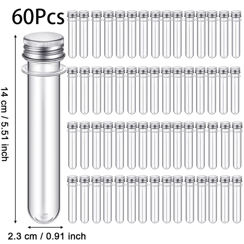 60Pcs 40ml Test Tubes Clear Plastic Tubes with Lids for Plants,Scientific Experiments,Party Decoration,Candy,Bath Salt,Gumball